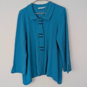 Habitat Womens Blue Gauze Lightweight Tunic Top Size M Artsy Lagenlook Button Up